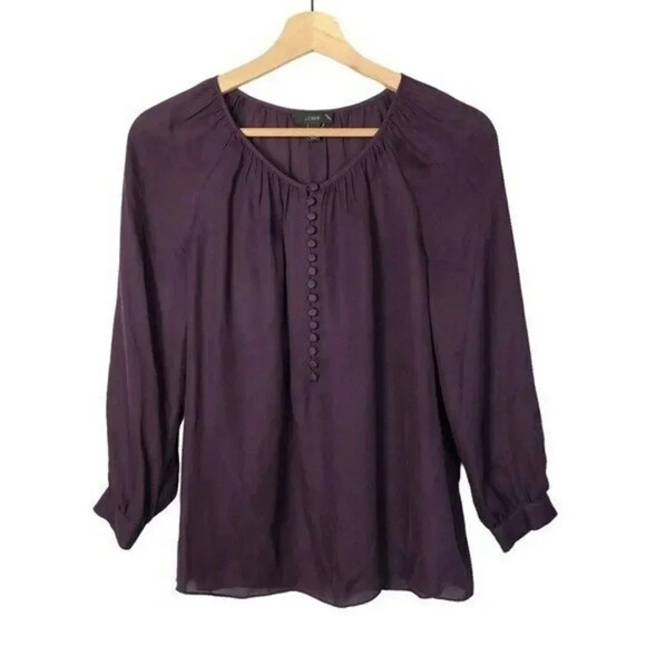 J. Crew Sosie Purple Silk Long Sleeve Blouse 2 - Picture 1 of 4